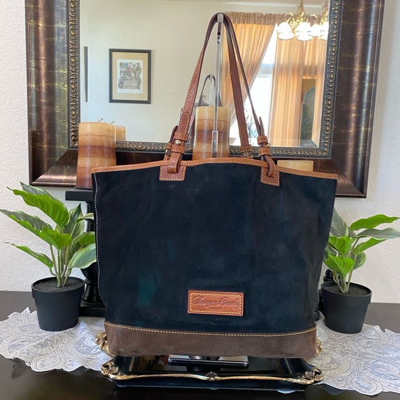 Dooney & Bourke Vintage Classic Black and Brown Suede Leather Tote Bag, Med - Picture 16 of 16